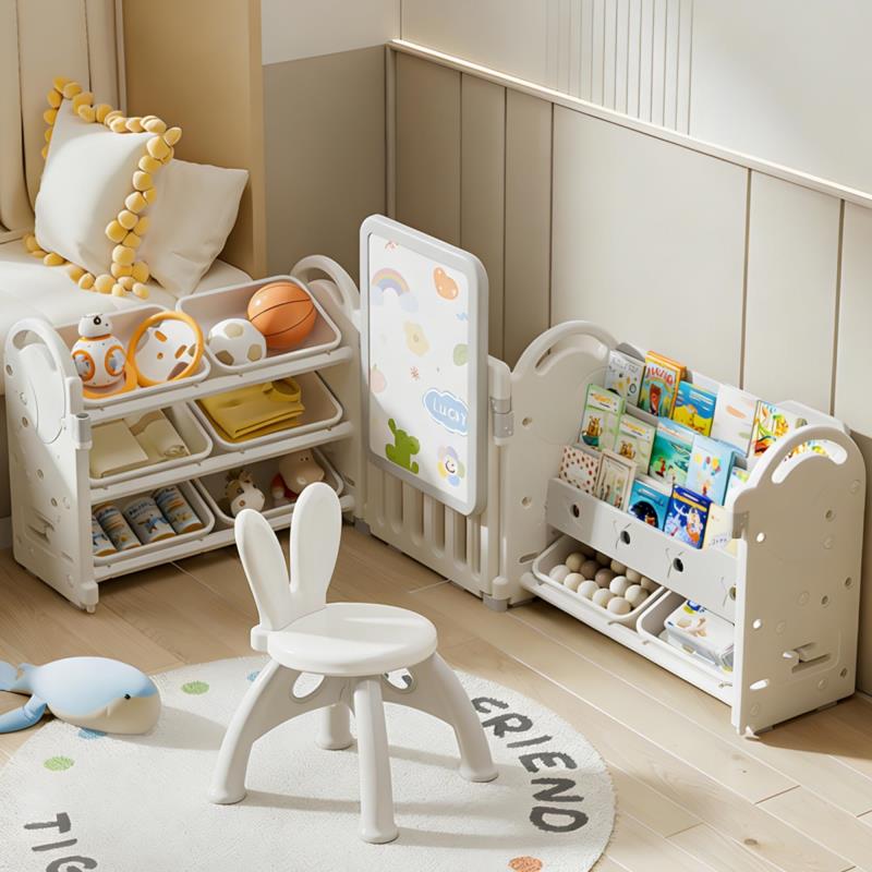 OSJ 絵本棚 おもちゃラック ホワイトボード 自立 落書き 子供部屋収納 ワイドタイプ 大容量 シンプル HDPE 組立簡単 3段