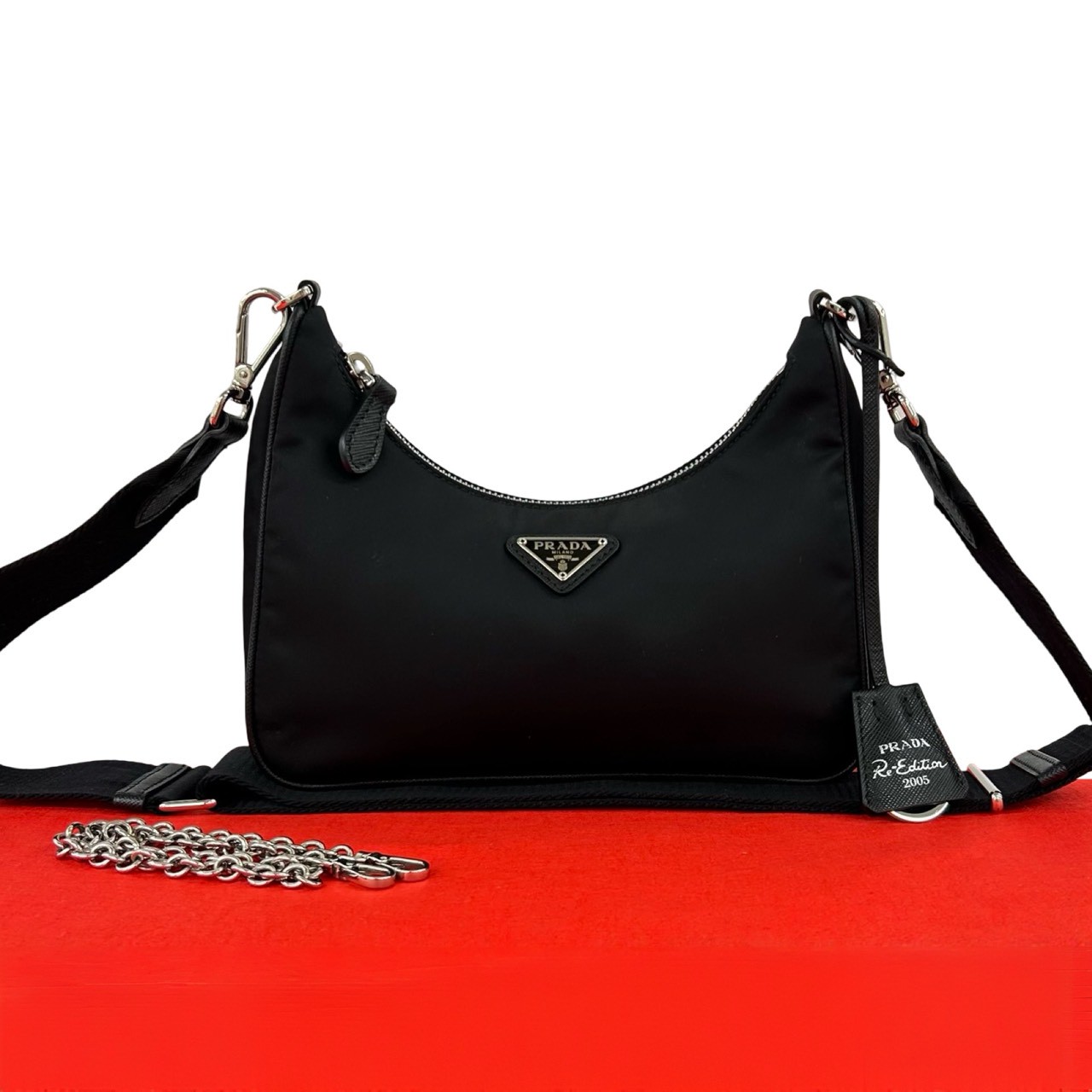 Re-Edition 2005 Re-Nylonショルダーバッグ ナイロン レザー ブラック 22372
