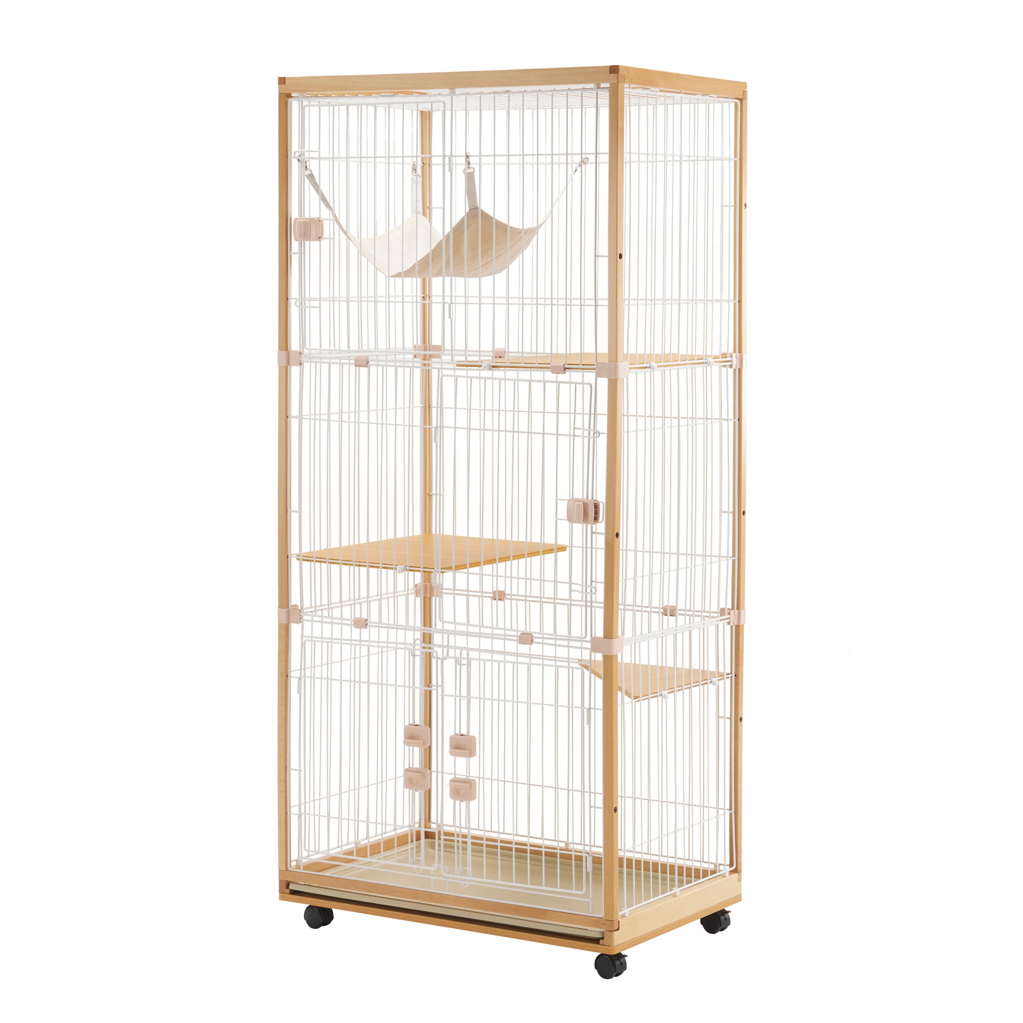 【当日出荷/190】猫 ケージ キャットケージ 3段 木製フレーム ハンモック付 広々 大型 猫ゲージ 高級感 おしゃれ キャットハウス ネコ ハウス 多段 留守番 脱