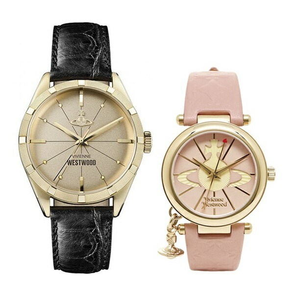 【お買得】 メンズ ペアウォッチ 腕時計 ウエストウッド ペアBOX付きヴィヴィアン レディース ギ お祝い 誕生日 カップル ペアセット VV192GDBKVV006PKPK 革のベルト ピンク ブラック 男女兼用腕時計