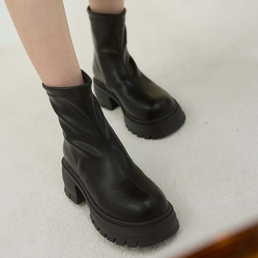 (ニーナスパリ) 6cm チャンキースパンデックスアンクルブーツ