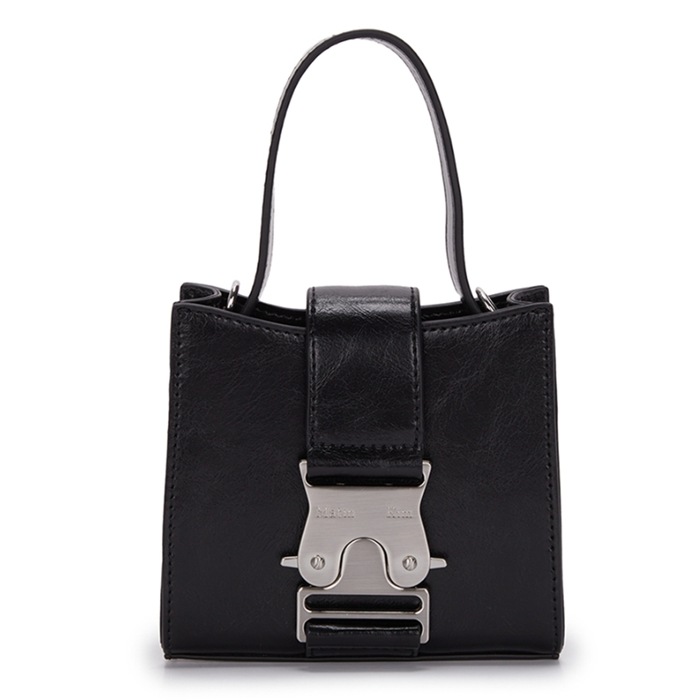 SQUARE MINI LEATHER BUCKLE BAG IN BLACK