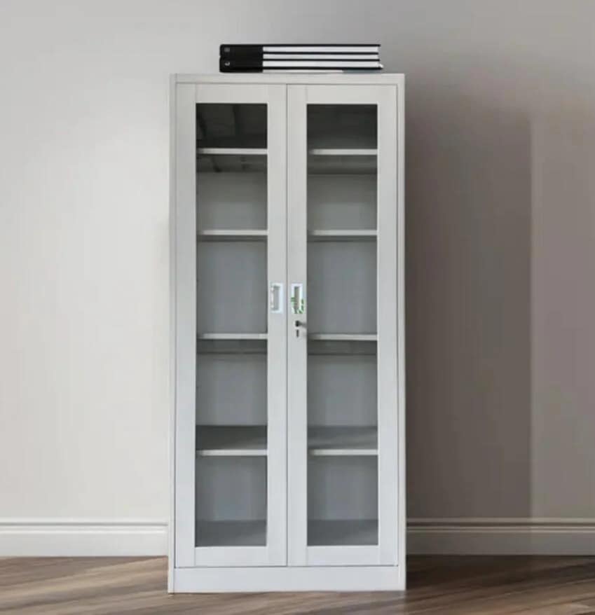 オフィス家具ガラスフレームキャビネット/スチールキャビネットガラスドア金属ファイリング収納キャビネット