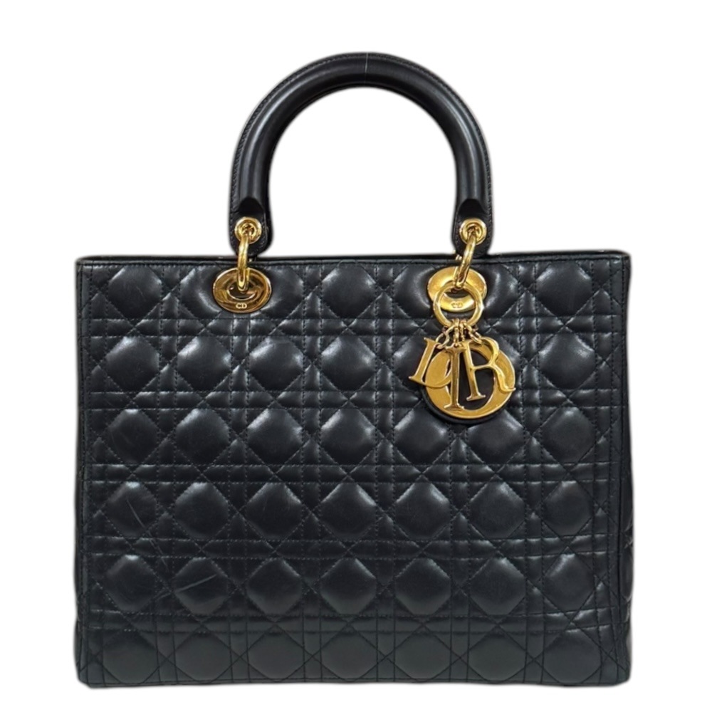 ディオール レディディオール ラージ カナージュ ハンドバッグ レザー ブラック Dior 中古