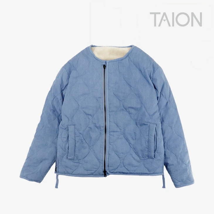 ミリタリー リバーシブル クルーネック ダウン ジャケット ボア インナー/ブルーデニムｘクリーム（R104BML）