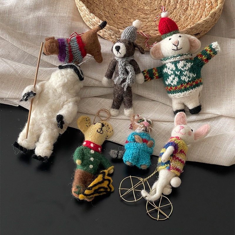 かわいい子犬の子猫バッグストラップキーホルダー手作り羊毛フェルト立体動物人形アクセサリー