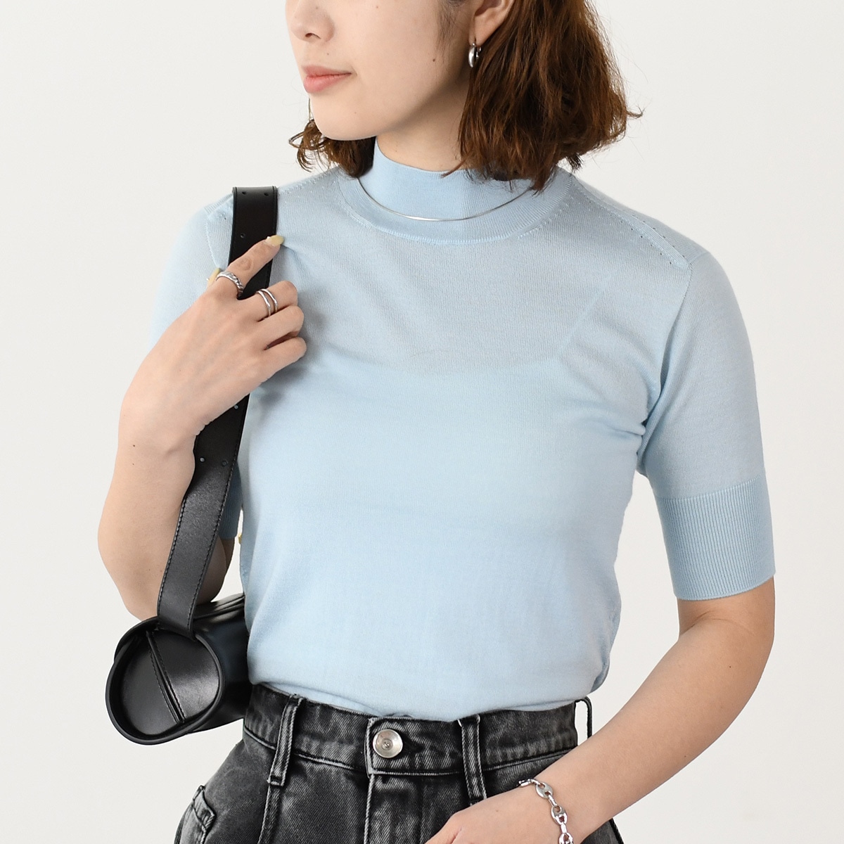 ニット セーター トップス クルーネックセーター J01GP0004 J14501 レディース 456 水色 LIGHT BLUE 半袖 シンプル 人気 おすすめ