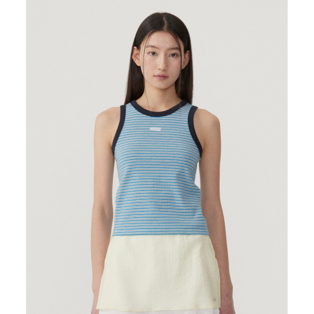 COVERNAT ウーマン ストライプ リンガー スリーブレス Blue