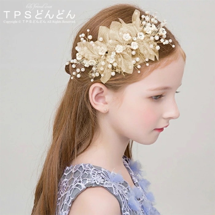 ヘアアクセサリー パール キッズ 髪飾り リーフ 小花モチーフ ヘッドドレス 花 カチューシャ フォーマル 子供 ピアノ 発表会 ウエディング 結婚式 女の子 入学式 卒業式 ブライダル ホワイト ラ
