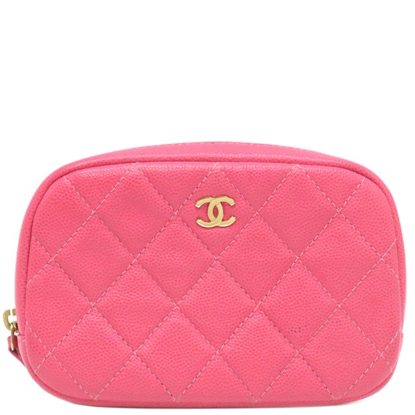 シャネル CHANEL ポーチ コスメポーチ キャビアスキン ピンク ゴールド金具 マトラッセ 化粧ポーチ ココマーク 小物入れ A80909 27****** 【箱】【中古】 44,187円