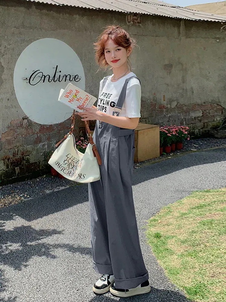 着痩せ 2024 サロペット 夏のハイウエスト減齢ワイドパンツ 百掛けオールインワンセットアップサロペット