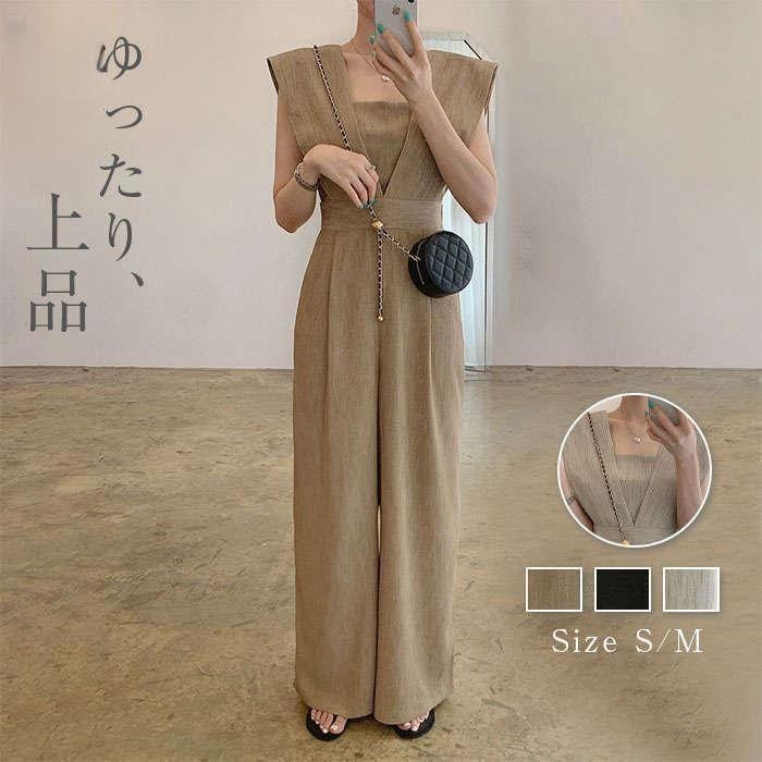 【Primepic】オールインワン レディース サロペット パンツ ワイドパンツ 春 夏 秋 ゆったり 体型カバー 女性 可愛い 大きいサイズ シンプル おしゃれ ゆったり
