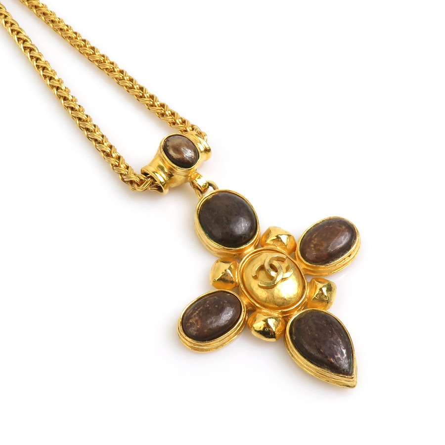 シャネル CHANEL ネックレス ココマーク メタル/ストーン ゴールド/ブラウン レディース e59825i