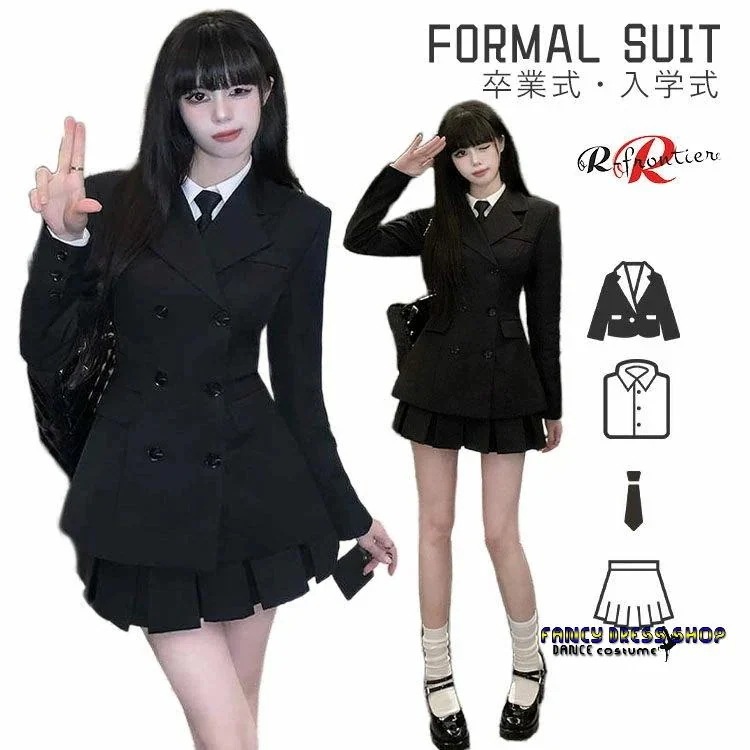 【急速出荷!】【制服標準装備】卒業式 スーツ 女の子150 160 韓国 制服 卒服 韓国 黒 ゆったりサイズ ピアノ発表会 スーツ 高校生 ブレザー なんちゃって制服 セット 制服 ブレザー シャツ 5,525円