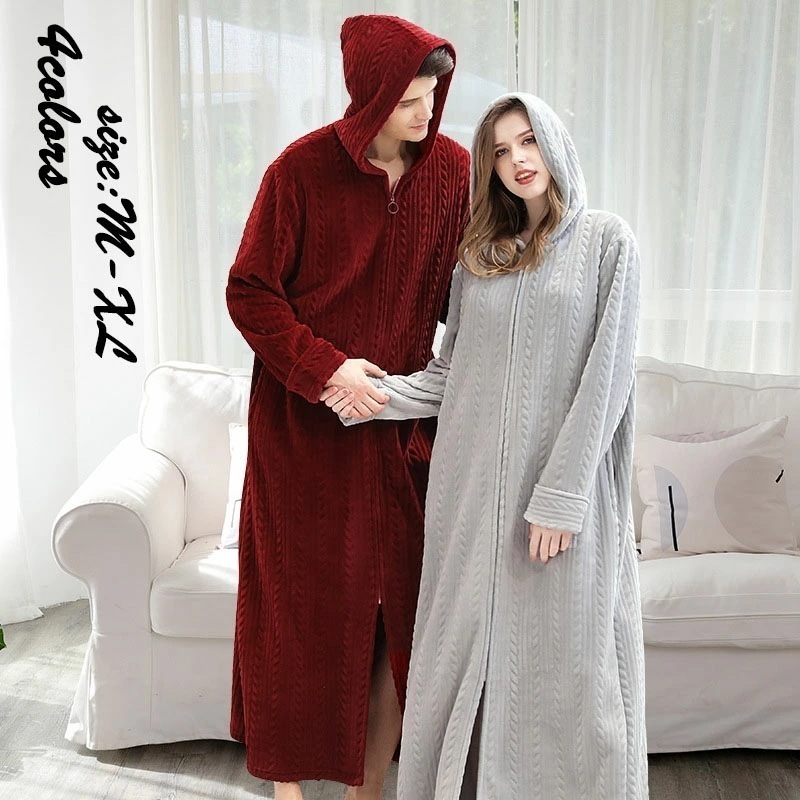 【即納】フランネル バスローブ ルームウェア ペアガウン メンズ レディース マキシ丈 ロング丈 厚手 暖かい ガウン あったか 春秋冬 フード付き 長袖 サウナ 風呂上がり もこもこ ホテル カーデ