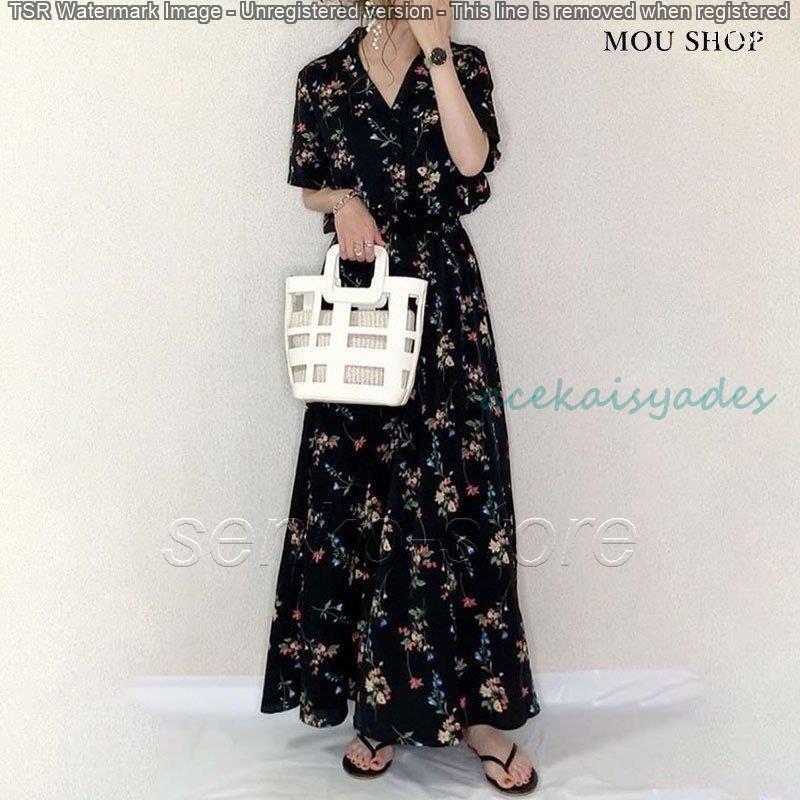 ワンピース レディース 夏 ワンピース キレイめ マキシ丈ワンピース 夏 半袖 シフォンワンピ 花柄 ロング丈ワンピ オシャレ Vネック ワンピース 通勤 着痩せ