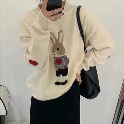 トップス レディース ニット セーター プルオーバー 韓国 長袖 かわいい 大人可愛い きれいめ シンプル カジュアル 上品 おしゃれ お洒落 こなれ感 キュート ラブリー 個性的 アニマル うさぎ