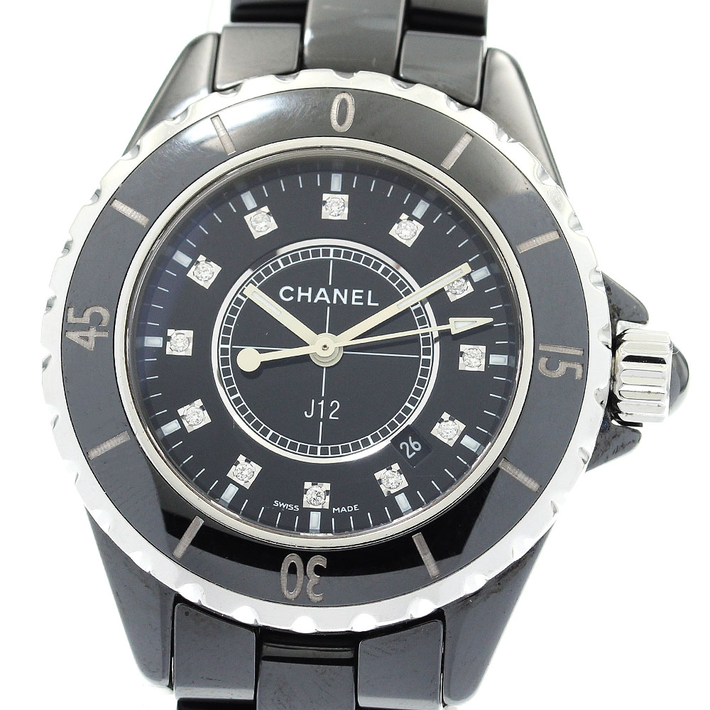 シャネル CHANEL H1625 J12 黒セラミック 33ｍｍ 12Pダイヤ クォーツ レディース 内箱付き_880967【中古】