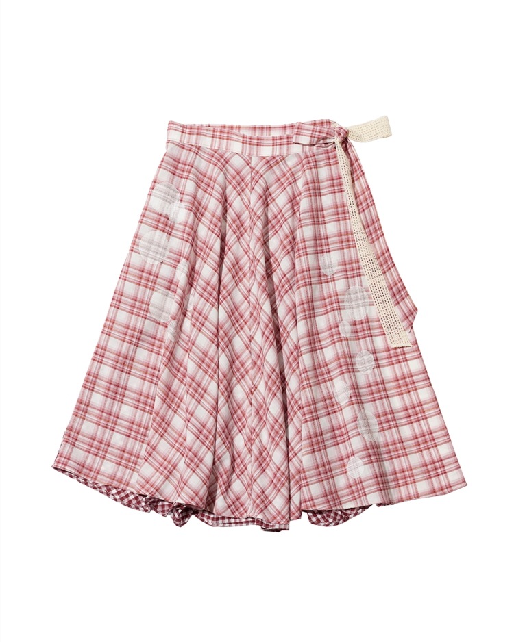 【THE MUSEUM VISITOR】 CHECK BUBBLE WRAP SKIRT : WINE
