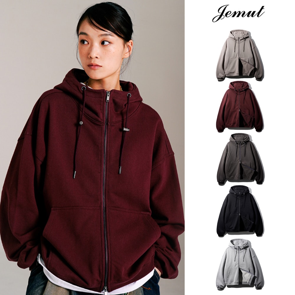 JEMUT] Overfit high neck heavy hood zip-up