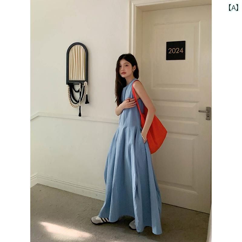 スカート　ドレス　ノースリーブ LINYUNYUN リン ユンユン 韓国 ラウンドネック 大きい スカート ベスト ドレス ノースリーブドレス