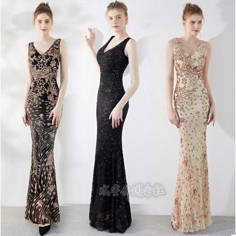 新しい秋のスタイル 6色 カクテルドレス イブニングドレス パーティードレス マーメイドドレス 花柄 キラキラ キャバ嬢 ステージ衣装 酒会 クラブ パーティー 披露宴 セクシー Lucky Shop