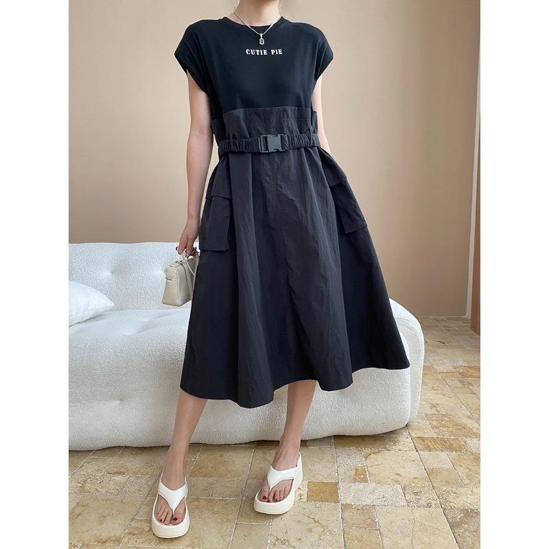 ストリートリラックス解体2ピースパッチワーク弾性ウエストバンドカーゴポケットドレスSN lounge dress compre agora cozy worldwide 走れる タイト スカート