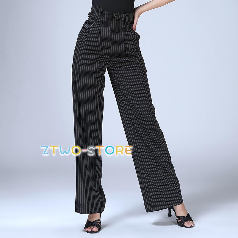 新しい子供用ダンスウェア 【S~5XL】女性用 ダンス用 ズボン ラテンダンス ストライプ 黒 レディース 社交ダンス ラテンダンス 衣装 練習用 練習着 競技用 2枚購入で2636円OFF
