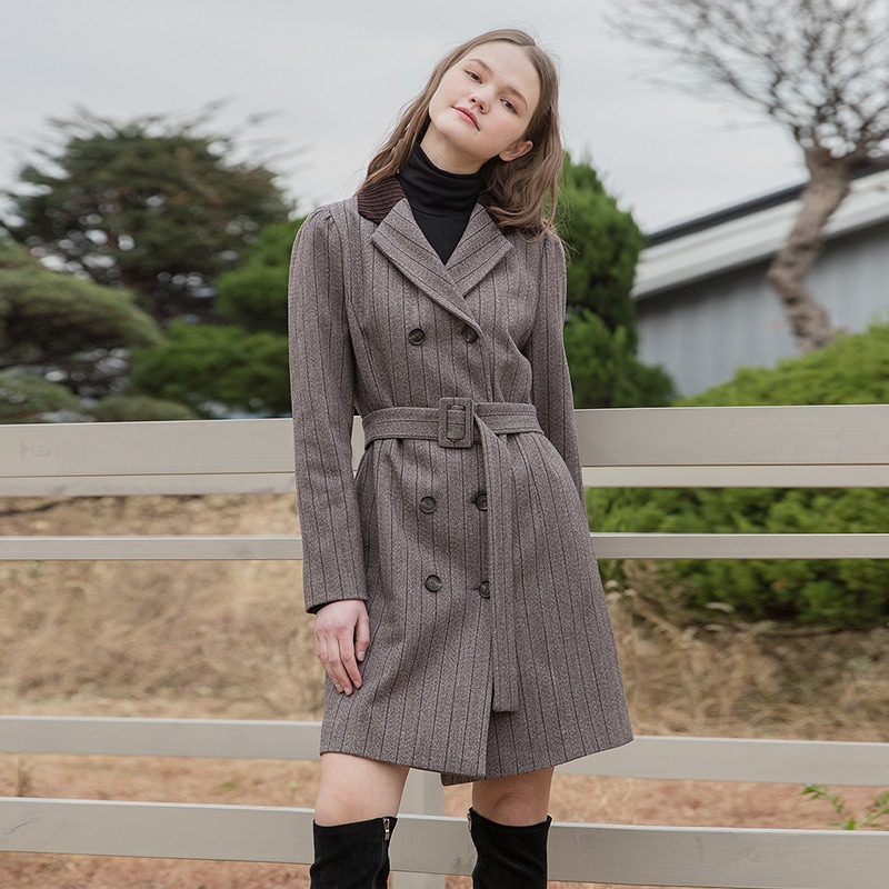 [CLET] 20FW / STRIPE JACKET BELT DRESS / かんこく / ワンピース / ジャケット / ピンク / ちゃいろ