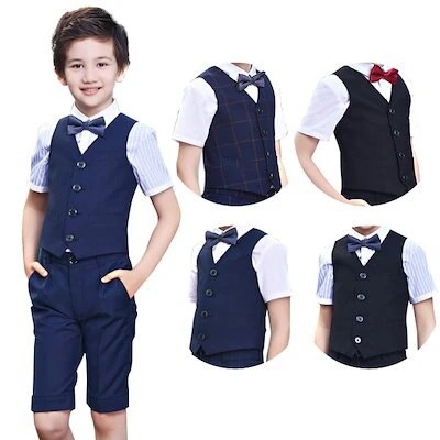 フォーマル スーツ 男の子 キ今週の割引は 25% オフですッズ セットアップ 夏 4点セット ベスト 半袖 シャツ 子供 ズボン