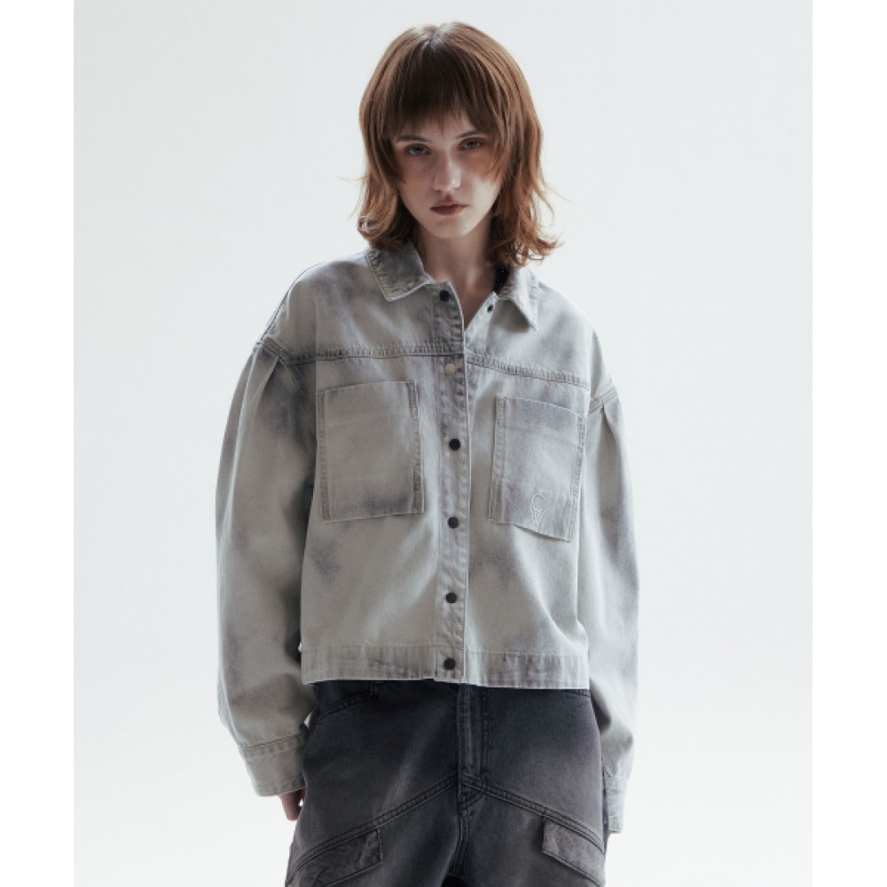 CHOWOO アンバランス スモーク デニムシャツ-スモーク（女性用）