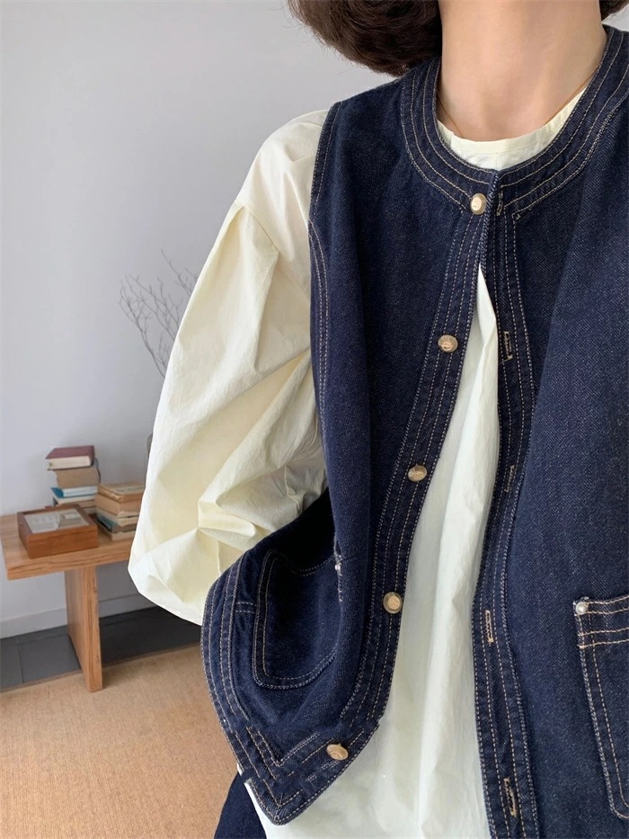【急速出荷】デニムベスト ベスト レディース 春 夏 秋 デニム ジレ ショート丈 カーディガン ノーカラー ノースリーブ トップス 無地 ジレンチ 春秋 大きいサイズ 体型カバー ゆったり シンプル