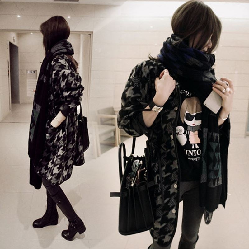 千鳥格子ウールコート ウールコート ジャケット コート アウター レディース ミドル丈 厚手 秋冬 チェック柄. a3572 7,543円