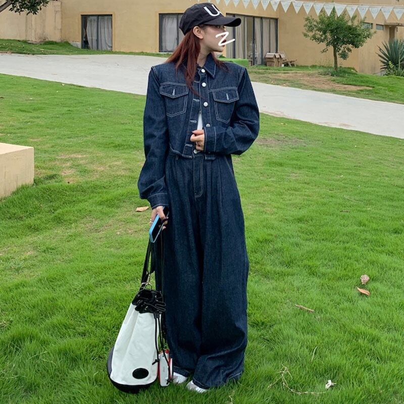 2色　韓国デザイン　インスタ　レディースデニムセットアップ　おしゃれ