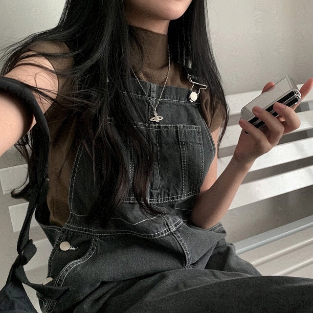 [モデル所蔵] コジ デニム オーバーロール サスペンダーパンツ - pt