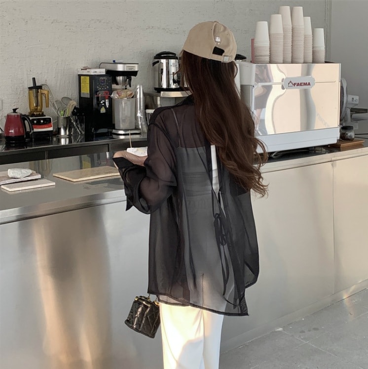 【1つ買うと10つ無料】サンスクリーンジャケットのトレンド付きの女性用バックスリットの小さなシャツ