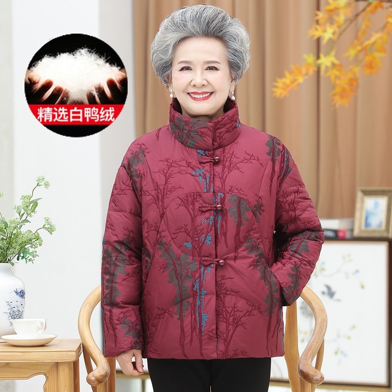 中高年女性用冬物ダウンジャケットショート丈おばあちゃん向け高齢者向け服厚手で暖かいマザーズコート