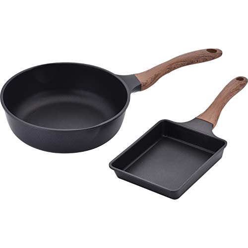 和平フレイズ フライパンセット 玉子焼き&深型フライパン24cm IH対応 ブラック 木目調ハンドル
