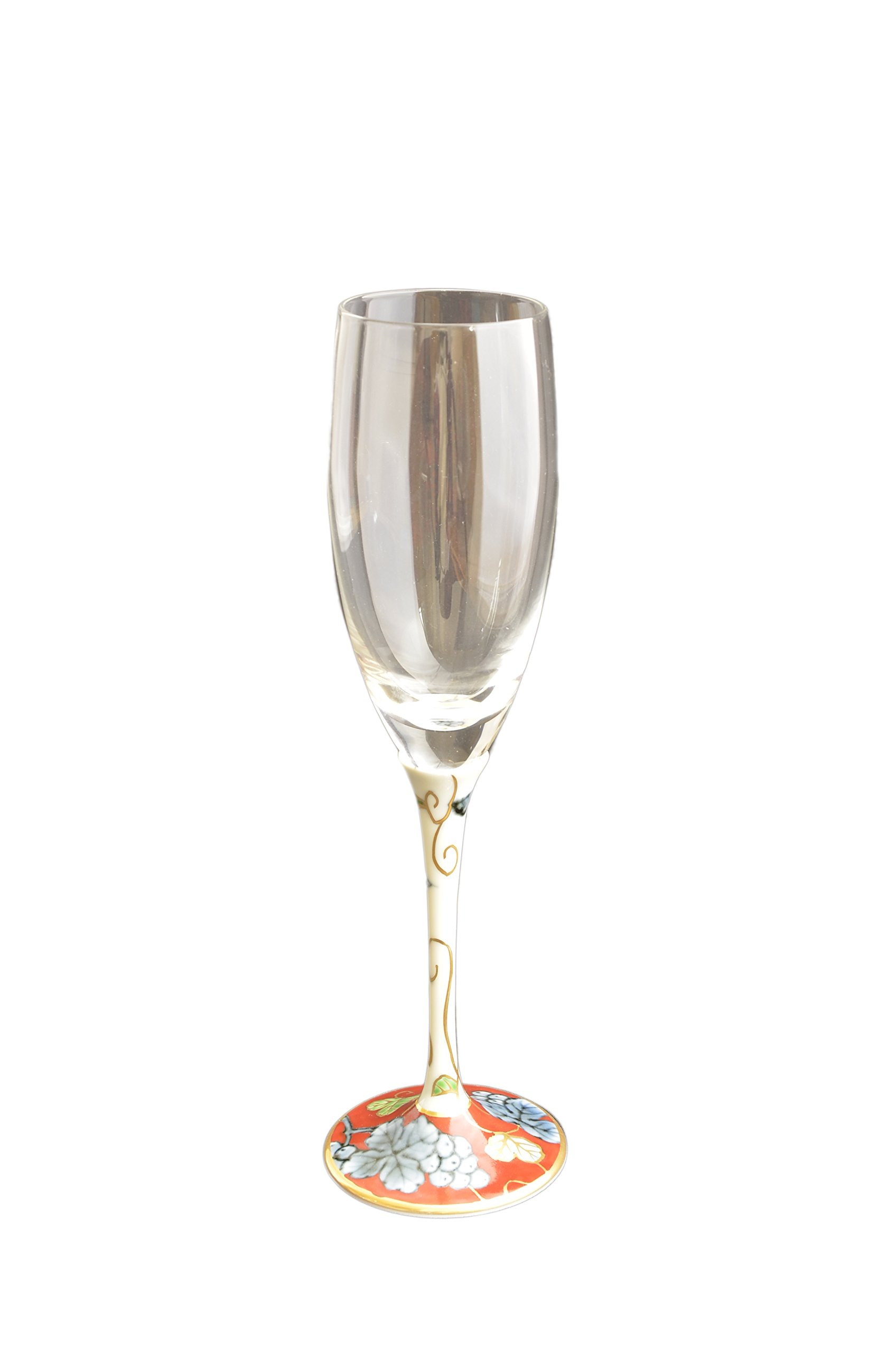 有田焼 浪漫グラス シャンパンフルート 染錦葡萄 (レッド) RB-3