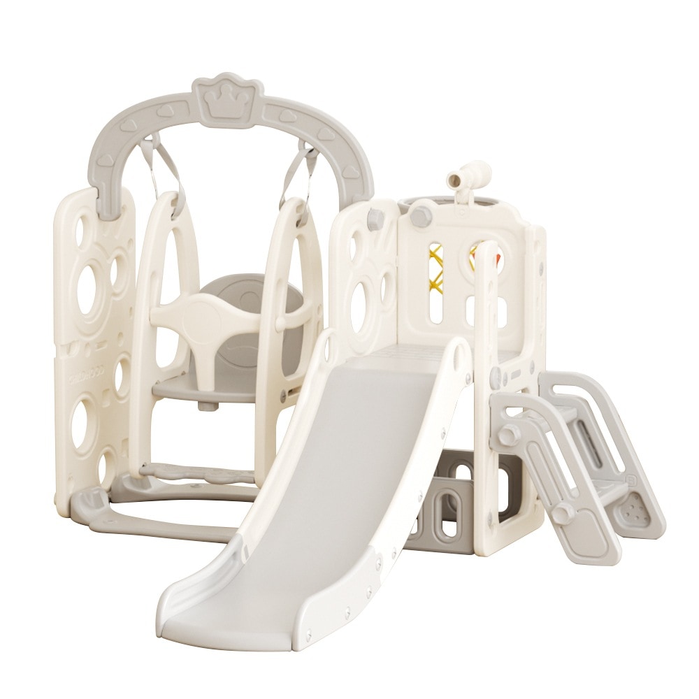 【国内発送送.料無料】【グレー×ホワイト】滑りA26 すべりだい 収納スペース スライダー 室内 遊具 キッズ キッズパーク 子供 バスケットゴール 子供