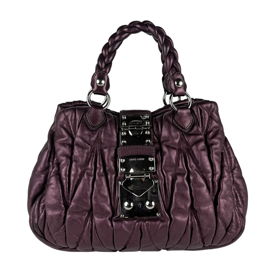 ミュウミュウ MIUMIU ハンドバッグ ショルダーバッグ レザー メタリックパープル レディース z6682