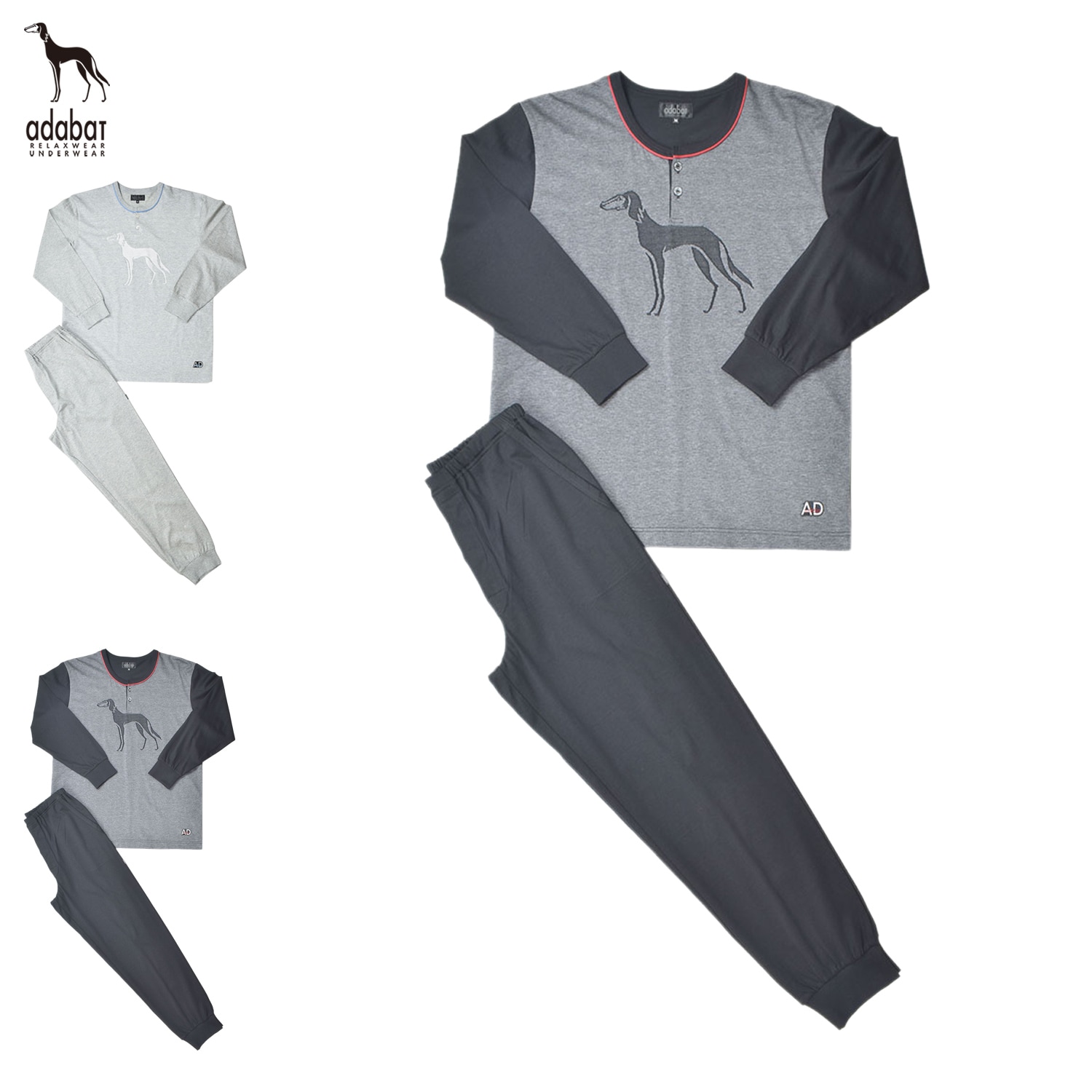 ルームウェア 部屋着 パジャマ 上下 セットアップ ナイトウェア 長袖ヘンネック メンズ 上着 グレー ダーク グレー 0247-95