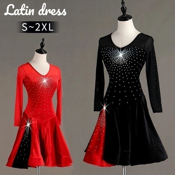 【本日限定】社交ダンス 社交ダンス衣装 ラテンドレス 競技用ドレス 長袖 ワンピース ステージ衣装 ラテン専用ドレス レッスン着 ラテンドレス スパンコール 発表会用 社交ダンス演出服 ルンバ サンバ
