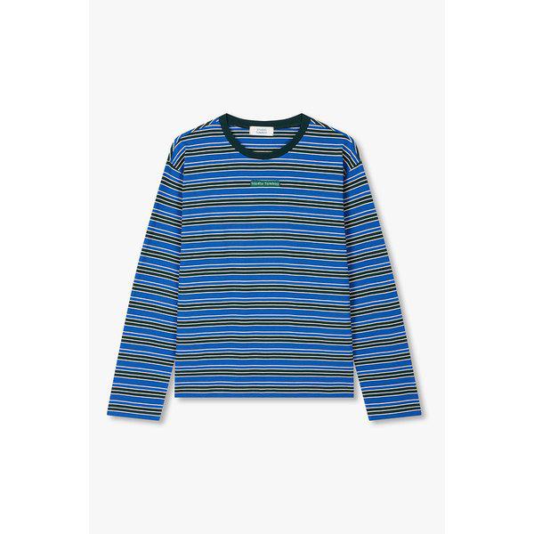 ロゴとペンストライプ ラウンドネックTシャツ 9196122631051