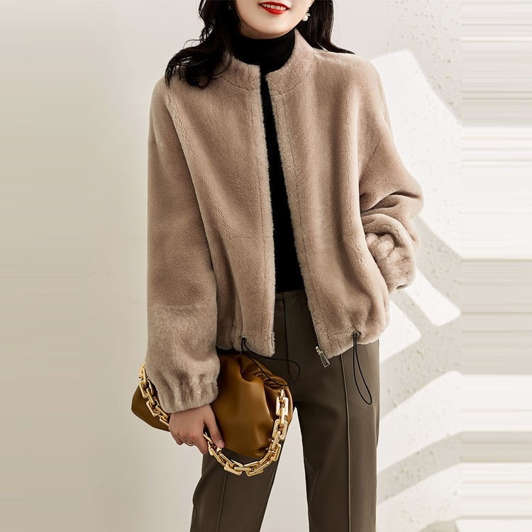 アウターファー毛皮アウター皮毛一体 立ち襟 ジャンバー 気質 若見え ふわふわ ジャケット 着痩せ 冬アウター 欧米 トップス ウォーム