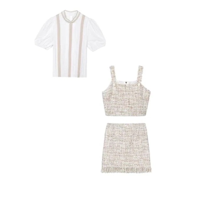 【春コーデ】3点セット ビスチェ スタンドカラーシャツ スカート 韓国ファッション