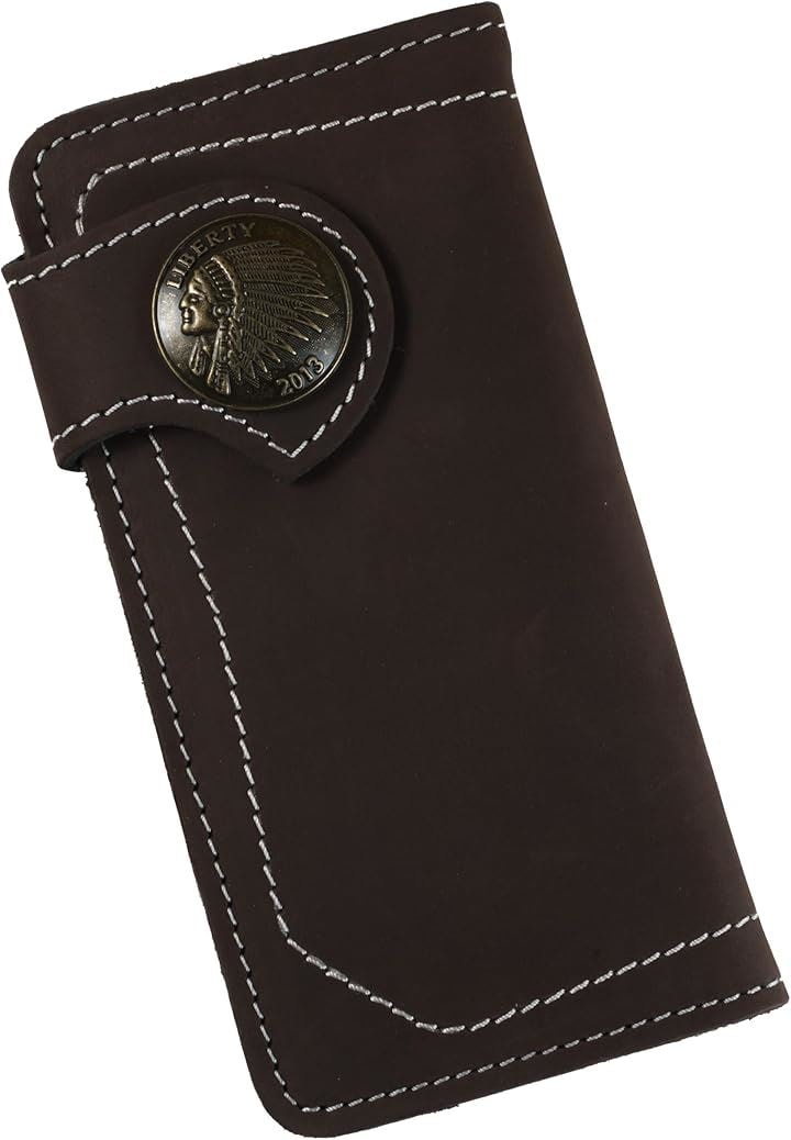 財布 メンズ バイカーズウォレット 長財布 本革 ライダースウォレット レザーウォレット 二つ折り 革財布 牛革 メンズ長財布 ロングウォレット 長サイフ(ダークブラウンxインディアン)