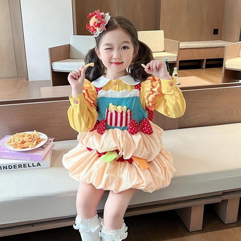 女の子ファッションフォーマルセットドレス150cmハンバーガーフライロリータの女の子のプリンセスドレス秋のドレス外国風チュチュドレス女の子の誕生日ドレス ~ クリスマス90