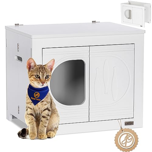 PETSFIT トイレ収納ラック 猫家具 猫用トイレ収納カバー トイレ収納 猫砂飛散防止 ニオイ軽減 簡単お手入れ ホワイト