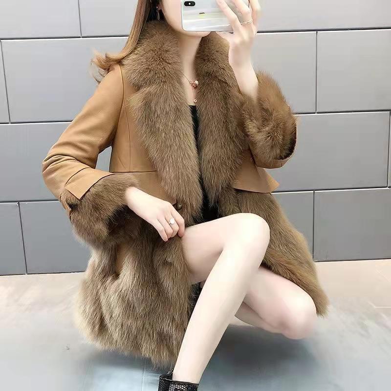 レディース 毛皮のコート女性ののファッションスリムロングセクション模造 ファーコート通勤インス福袋
